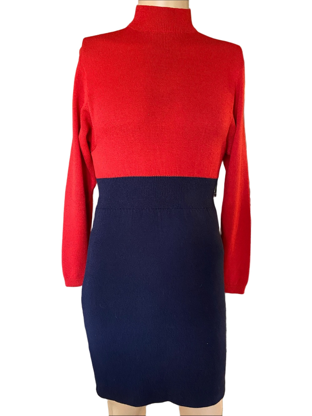 St John Vintage Red and Navy Colorblock Knit Dress